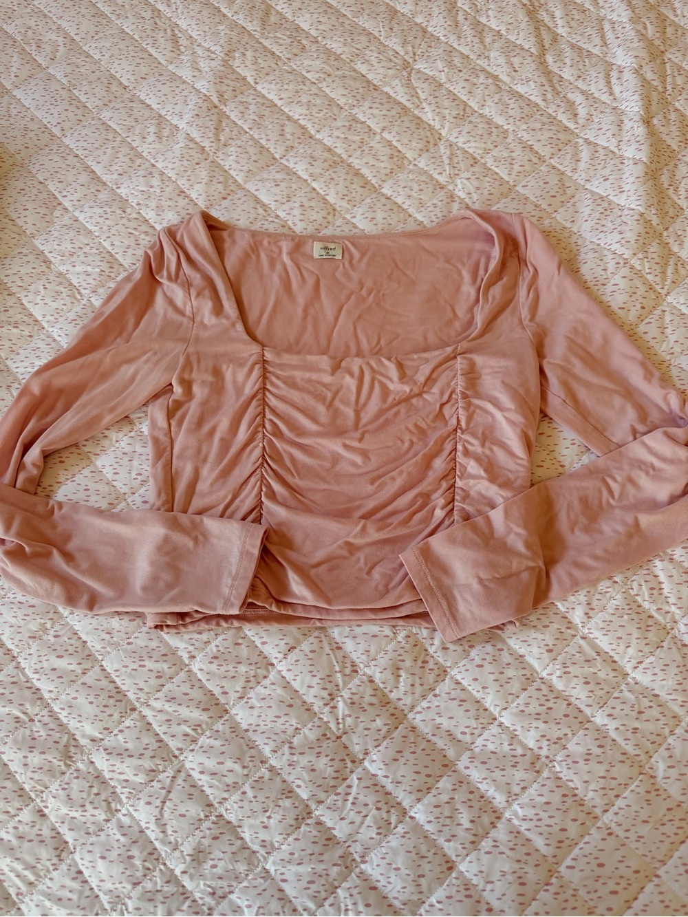 Wilfred Dusty Pink Long-Sleeve Ruched Square-Neck Top